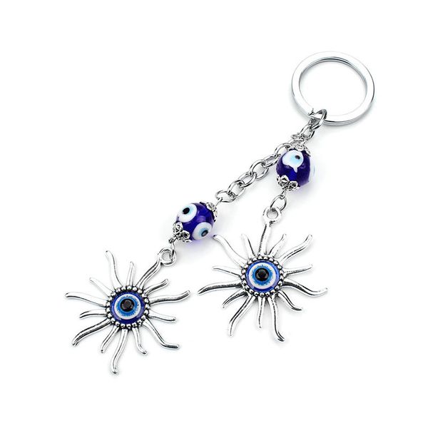 

turkey blue eye evil eye key ring alloy sun key ring pendant, Silver