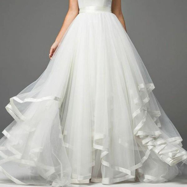 

2020 new long wedding dress bridal skirt tulle tutu women bride cocktail party prom ballskirt, White