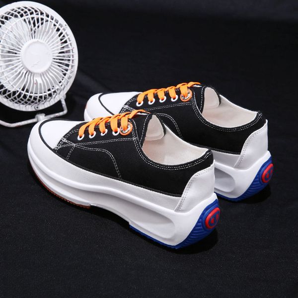 

women's canvas shoes thick bottom increased student shoes 2019 new wild harajuku style white sports, Black;red