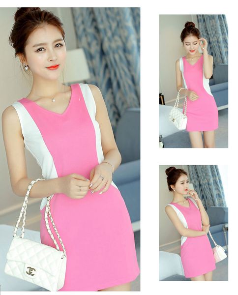 

pink sleeveless fashion condole knitted dress, Black;gray