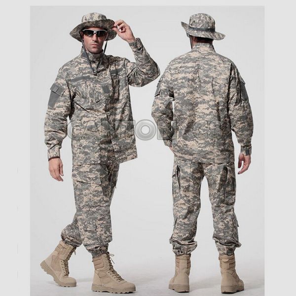 

us army tactical uniform suit combat uniform set shirt + pants acu clothing outdoor black hunting clothes for men, Camo