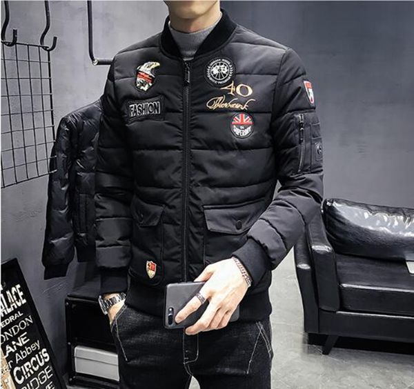 

men's korean version of the new boutique special personality trend printing fashion casual winter graffiti cotton clothing down jacket, Black