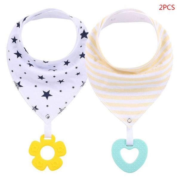 

2 pcs baby bibs with teether newborn bandana cartoon triangle bib saliva towel new