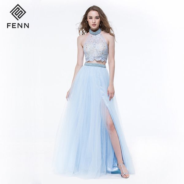 

2019 new elegant dreamy perspective women o-neck flowing backless two-piece set show banquet party long dress wholesale, White;black