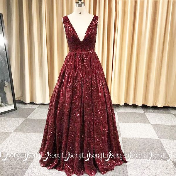

luxury embroidery sequin evening formal dress vestido de festa 2018 burgundy elegant prom party wear backless a-line maxi gowns, Black