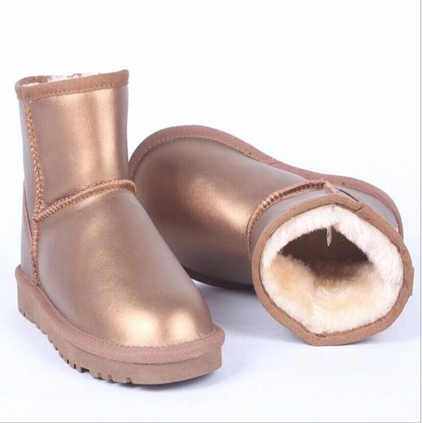 

new snow boots classic men women australian leather boots low tube leopard print shiny warm shoes size 35-45 #5856, Black