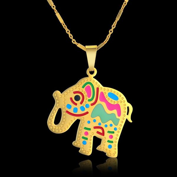 

pendant necklaces trendy elephant necklace stainless steel retro vintage animal statement choker gypsy women jewelry, Silver