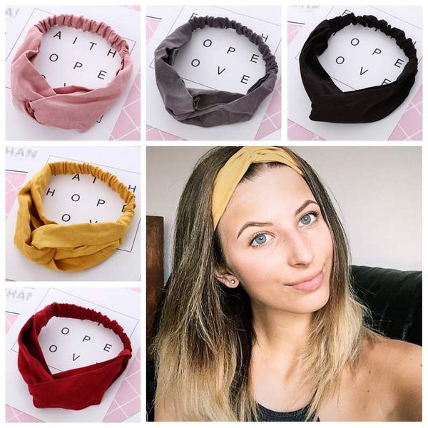 

women spring autumn suede headband vintage cross knot elastic hair bands soft solid girls hairband hair accessories, Black;brown