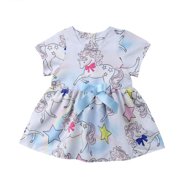 

девушка с коротким рукавом unicorn печати платье, Red;yellow