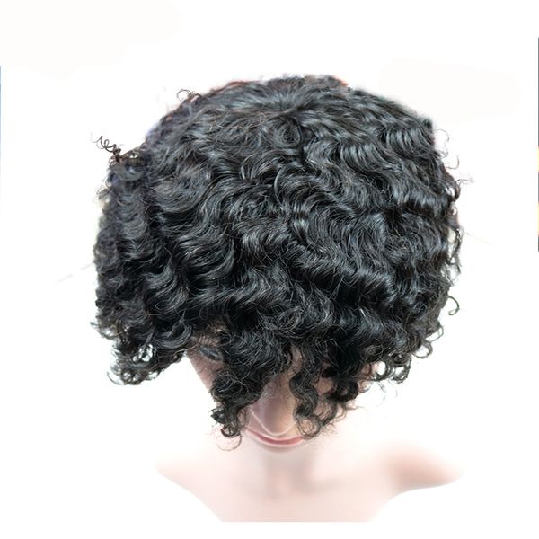 

14mm#afro curly human hair toupee black color short indian remy hair mens wig hairpiece toupee for black men full lace wigs