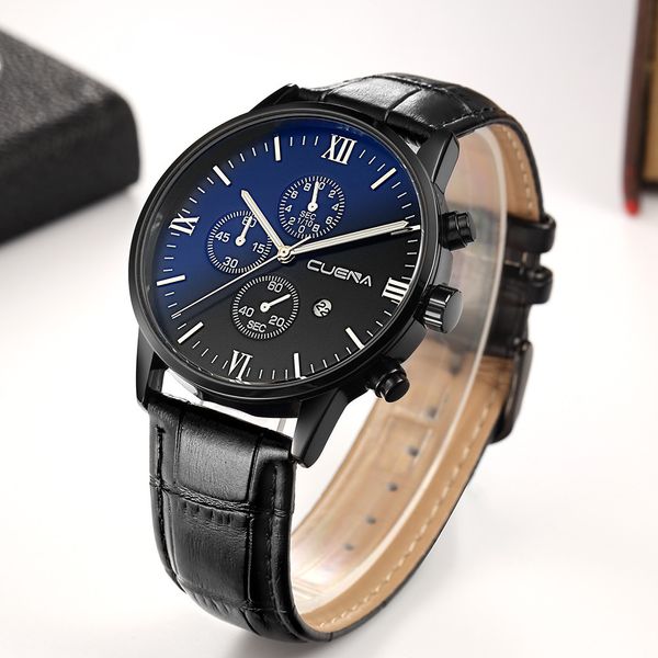 

cuena men wrist watches leather military alloy analog date quartz business watch for man watch mens 2019 relogio masculino, Slivery;brown