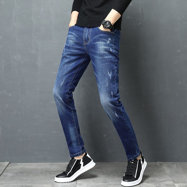 

autumn denim jeans pants jeans male for mens slim fit classic designer trousers casual skinny straight streetwear, Blue