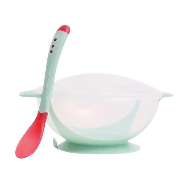 

temperature sensing feeding spoon child tableware food bowl learning dishes service plate/tray suction cup baby dinnerware set