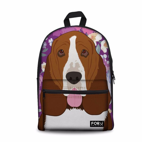 

customized basset hound dog pattern school backpack for boys girls kids bags children back to high school bags child satchel