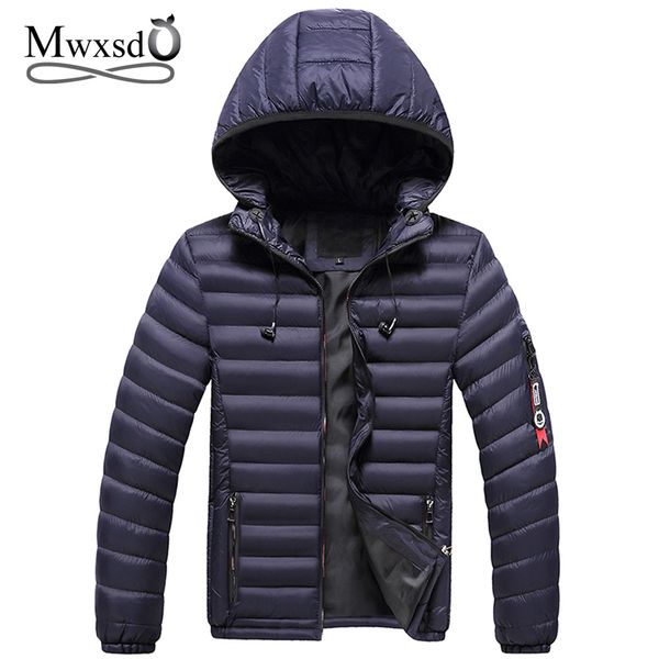 

mwxsd casual mens winter hooded parka coat and jacket men warm thick cotton fur filling jackets male striped slim fit parkas, Tan;black