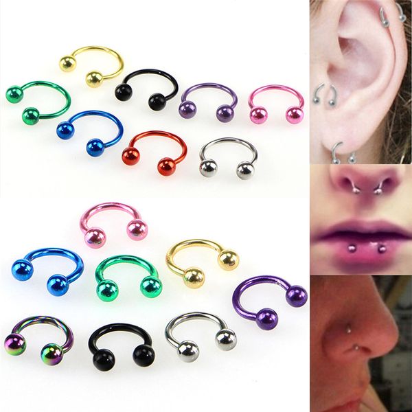 

8 pcs women chic personality trendy punk fake stud earrings body piercing nose lip rings hoop ear, Slivery;golden