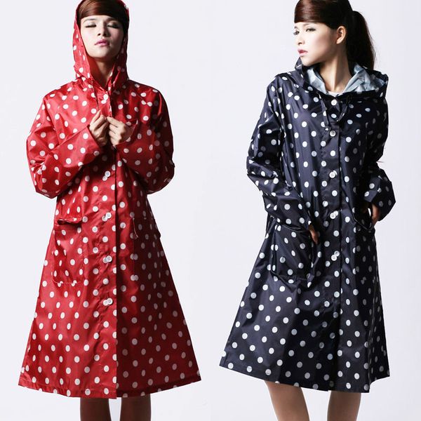 

mily raincoat women poncho waterproof long dots,outdoors rain coat ponchos jackets female cloak long rainwear rain jacket