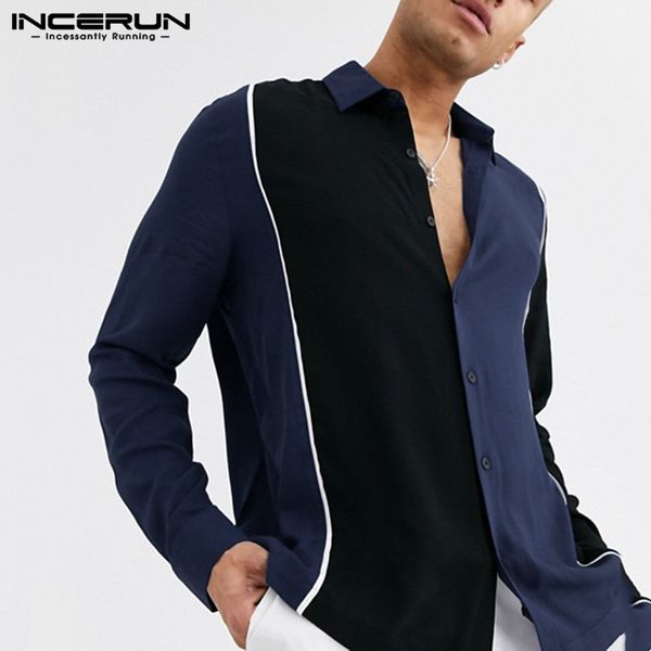 

incerun new fashion patchwork men brand shirt long sleeve lapel button camisa street casual business mens dress shirts 2019, White;black