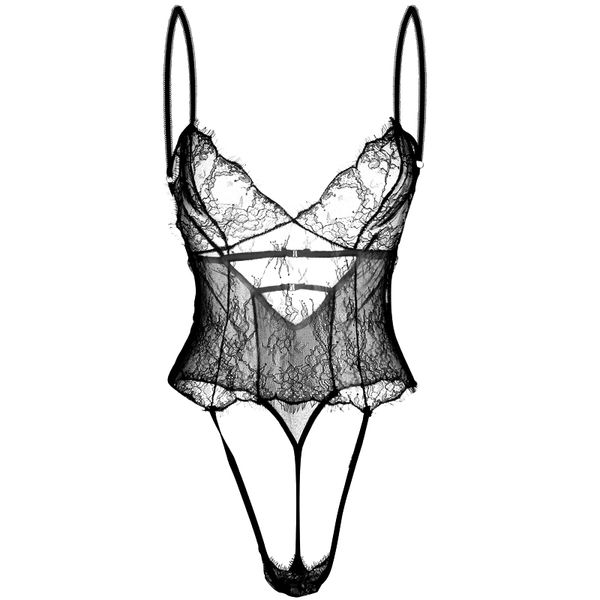 

sling jumpsuit underwear backless pajamas transparent temptation lace, Red;black