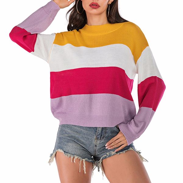 

new sweater women autumn winter knit sweater long sleeve color matching o collar jumper sueter mujer invierno pull femme, White;black