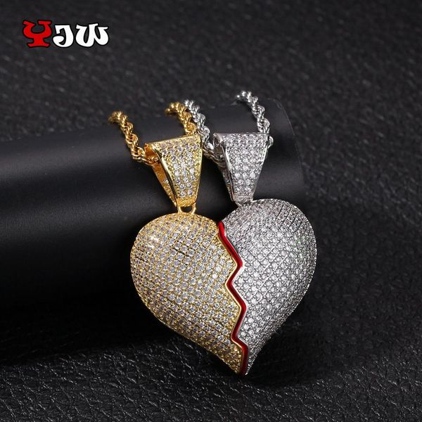 

yjw couple's necklace hip hop personality two halves heartbroken combination pendant copper inlaid zircon broken, Silver