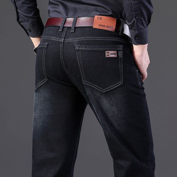 

big size cotton stretch men's slim jeans 2020 spring brand clothing youth business casual straight pants, Blue