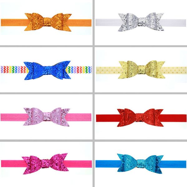 

cute baby girl solid color bowknot elastic headbands bows headwear fashion hair accessories party club decor, Slivery;white