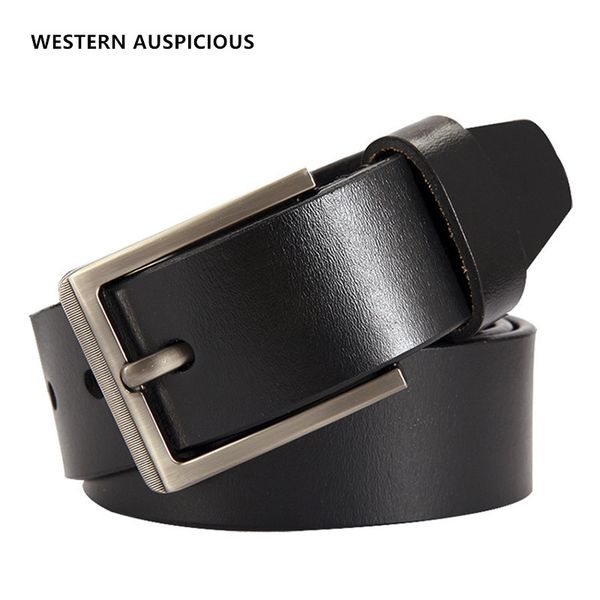 

western auspicious belts cummerbunds cow leather black coffee men belts pin buckle men business straps 2018 male leather belt, Black;brown