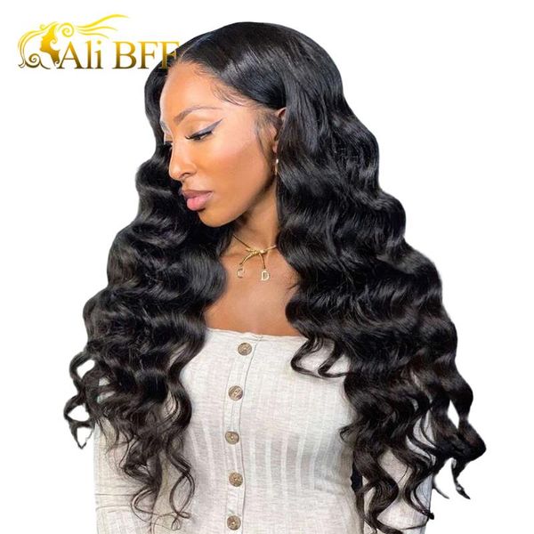 

lace wigs ali bff 13x4 front human hair pre plucked hairline brazilian body wave frontal wig with baby for women remy, Black;brown