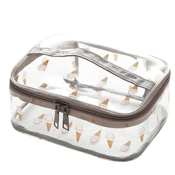 

1pc transparent makeup bags printed wash bag toiletries cosmetic bag sundries organizer for home travel (small square cream bag)