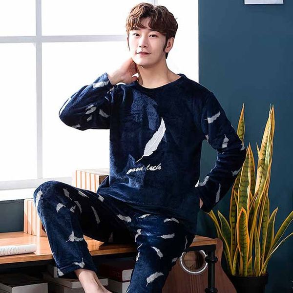 

christmas pijamas men winter thick warm flannel mens pajama set long sleeve coral velvet sleepwear suit loungewear home clothes, Black;brown