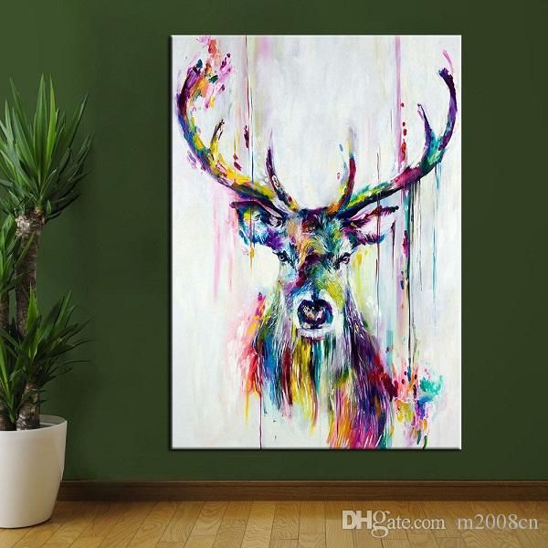 

hand painted /hd print modern abstract animal art painting deer,home wall decor on canvas multi sizes /frame options a142