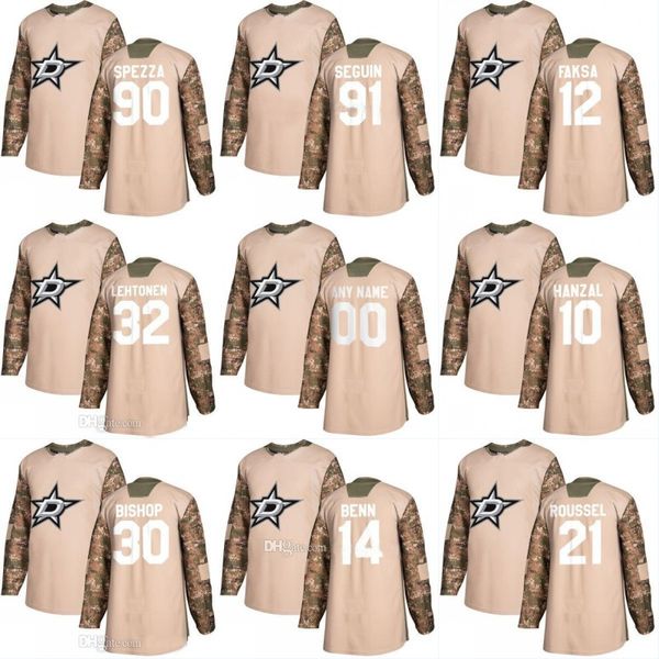 

Dallas Stars 2018 Camo Veterans Day Jersey 91 Tyler Seguin 14 Jamie Benn 90 Jason Spezza 32 Kari Lehtonen 30 Ben Bishop Hockey Jersey