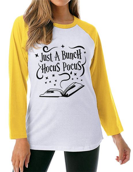 

HOCUS POCUS Autumn Womens Tshirts Long Sleeve Relaxed O Neck Ladies Tops JUST A BUNCH Printed Womens Tees