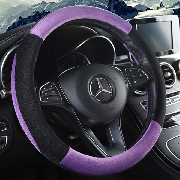 

winter warm short plush car steering wheel cover non-slip no smell fit for benz c e gla glc gle 5 series x1 x3 x4 x5 x6 etc