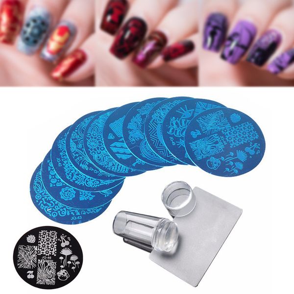 

10 pcs stamping plate + clear silicone stamper + scraper nail art image stamp tool manicure template cd88