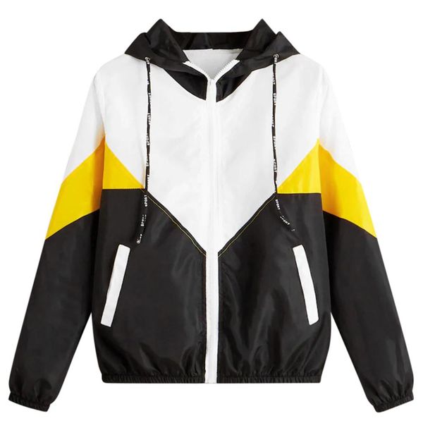 

hxroolrp ladies sport running coat casual exercise long sleeve zipper color block patchwork thin jackets with hooded for women, Black;red