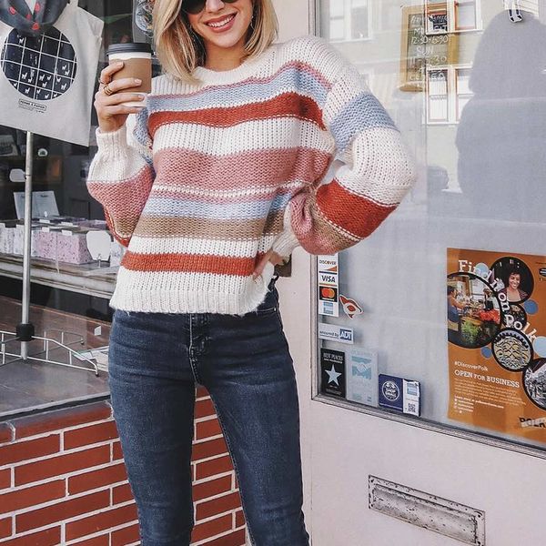 

knitted sweater women white sweters women invierno fashion striped long sleeve 2019 autumn pullover pull femme streetwear, White;black