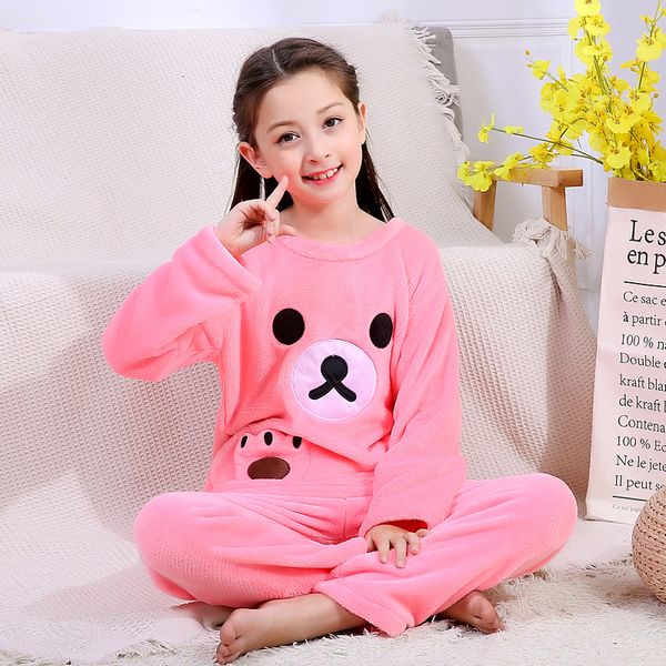 

children cartoon pink pijamas suit velvet nightwear girls home clothing autumn winter sleep set velour cute warm sleepwear, Black;red
