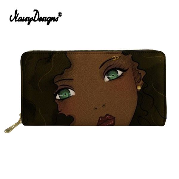 

ladies leather wallet womens purse afro art girl black print wallets clutch kawaii big portemonee female pu coin card holder bag, Red;black
