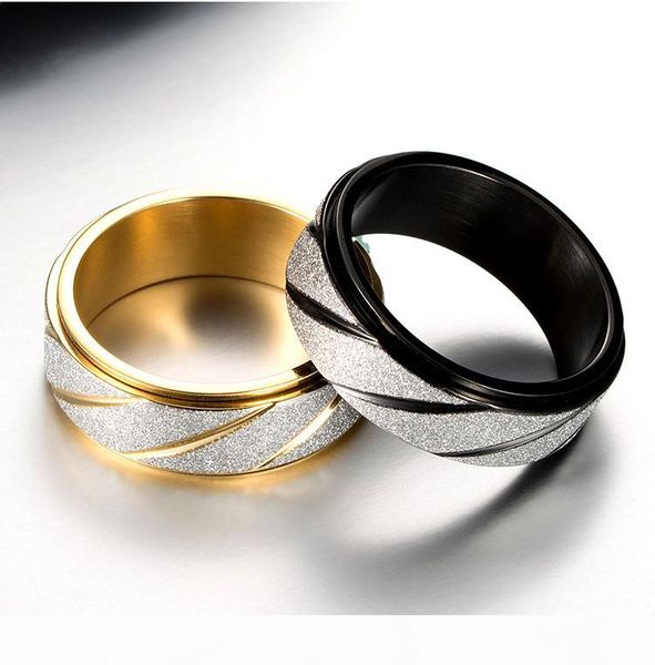 

korean version of the trend titanium steel frosted spiral pattern can rotate ring pearl sand couple charm gift wholesale postage, Silver