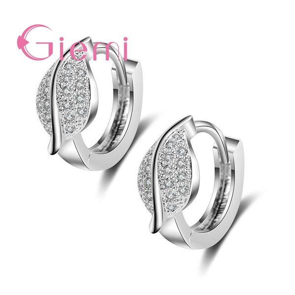 

elegant 925 sterling silver hoop earrings for women girls cute leaves shape pave shiny crystal wholesale retail hot, Golden