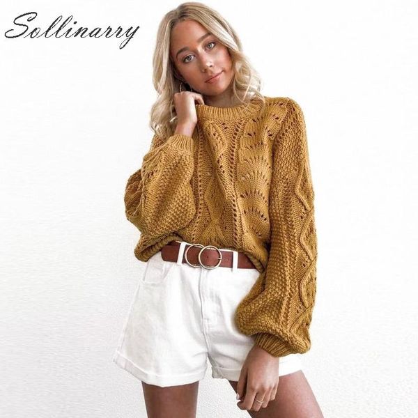 

sollinarry loose chic sweater pullover autumn women long sleeve winter casual sweaters jumpers female hollow out crewneck, White;black