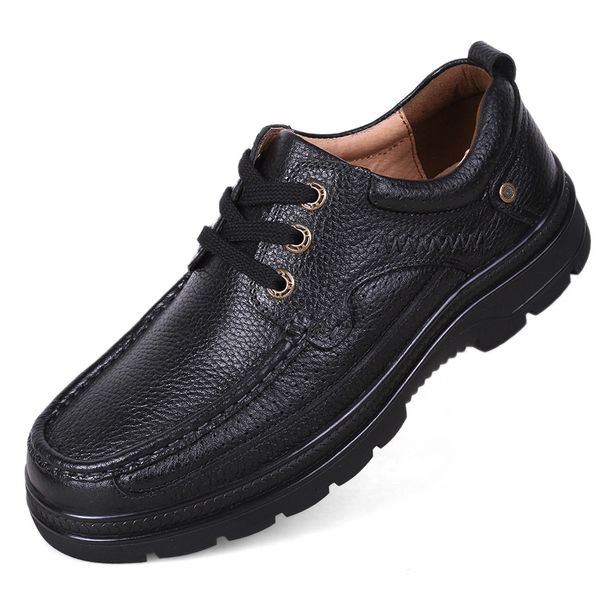 

nice new men shoes 111% genuine leather casual shoes waterproof working cow leather loafers plus size 36-58, Black