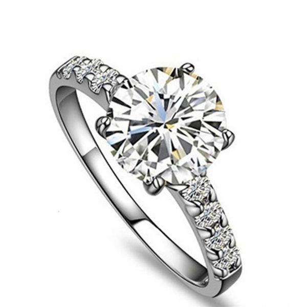 

yuanxing прекрасный 1ct round cut синтетические алмазы пасьянс кольцо твердые 925 стерлингового серебра белого цвета золота обручальное коль, Silver
