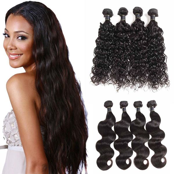 

brazilian virgin human hair water body wave unprocessed remy hair weaves double wefts 50g/bundle 4 bundle/lot can be dyed bleached, Black
