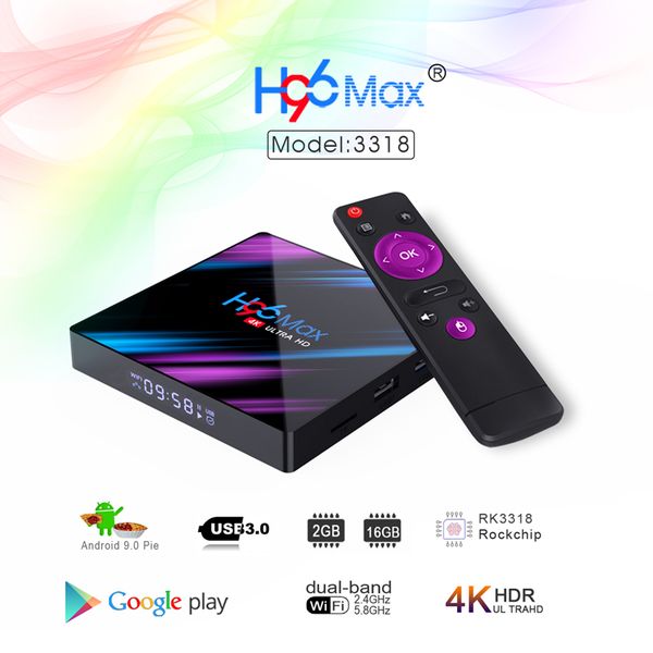 

H96 Max RK3318 Android 9.0 TV Box 2 ГБ 16 ГБ Двухдиапазонный Wi-Fi 2.4G 5G Bluetooth 4K Медиа-плеер 2G16 Смарт-ми