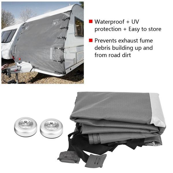 

overseas leisure depot front towing cover protector for most caravans 2.5m universal with led lights