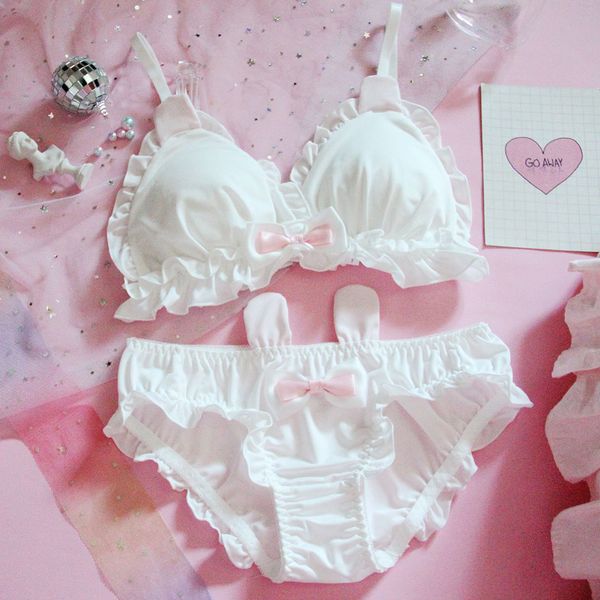 

cute thin embroidery gathered large size bra & panties set sweet teen girls underwear japanese white lingerie suit, Red;black