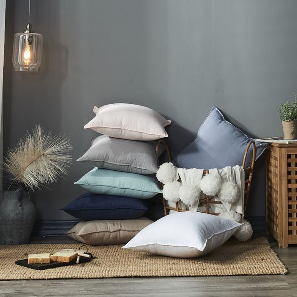 Solid Color 100 Cotton Cushion Cover Soft Pillowcase Retro
